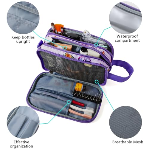 Kids Toiletry Bag for Girls, Travel Toiletry Bag for Little Young Girls Cosmetic Bag Makeup Bag Waterproof Hanging Wash Bag Toddler Toiletries, Butterfly Purple - color: Butterfly-Purple