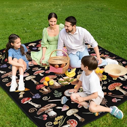 Supfitness Extra Large Picnic Blankets Waterproof Foldable (60 "x 80") Beach Blanket Waterproof Sandproof,3-Layer Thicking Mat Outdoor Packable Camping Blanket - color: Black, size: 60x80in