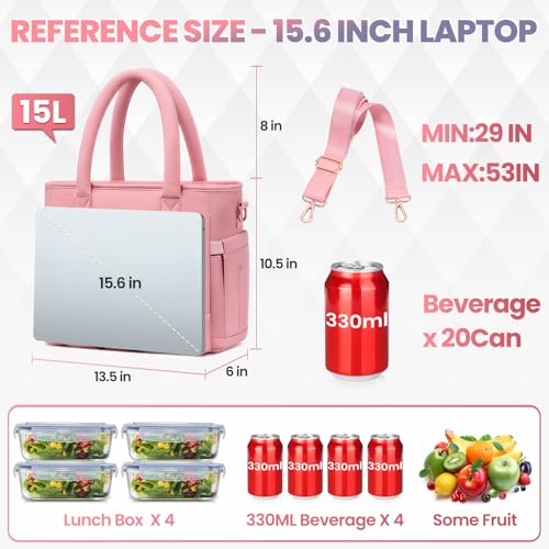 Artelaris Lunch Bag Women, Adult Insulated Lunch Box, Leakproof Lunch Cooler Bag, Reusable Large Lunch Cooler for Work, Picnic, Travel (Pink) - color: Pink