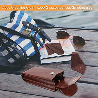 FINTIE Double Glasses Case with Carabiner Hook, Portable Vegan Leather Eyeglass Case Anti-scratch Sunglasses Pouch - color: Brown