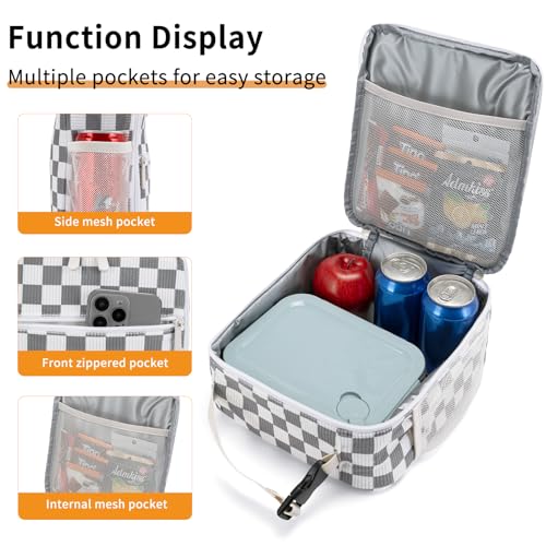 Lunch Box for Women Men Adult Insulated Lunch Bag Women Men Small Reusable Lunchbox for Work Picnic Travel (Gray-White Plaid) - color: Gray-White Plaid