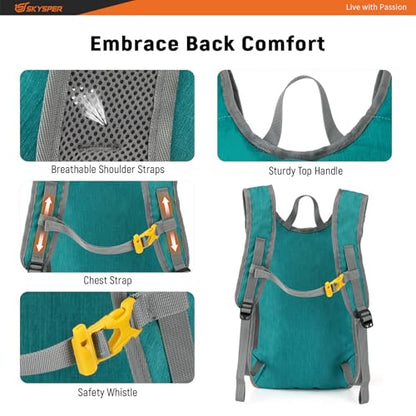 SKYSPER 15L/20L Foldable Hiking Backpack Lightweight Packable Travel Daypack with Chest Strap Small Folding Pack for Walking - color: Cyan, size: 20l