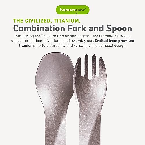 humangear GoBites Uno | Travel & Camping Utensils | Portable & Convertible Dining Ware | Multi-Functional Spork, Titanium - color: Titanium