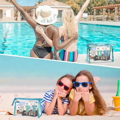 COSHAYSOO Sunscreen Bag Clear Makeup Toiletry Pouch Beach Vacation Essentials for Women Teen Girls Trip Gifts Summer Pool Travel Must Have Accessories Waterproof Stuff - color: Blue-SUN