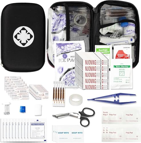 279PCS Small Travel First Aid Kit Supplies for Business, First Aid Emergency Set Backpacking Essentials Items Trauma Survival Kits for Outdoor Adventure, Black AMORNING - style: 279PCS-Black