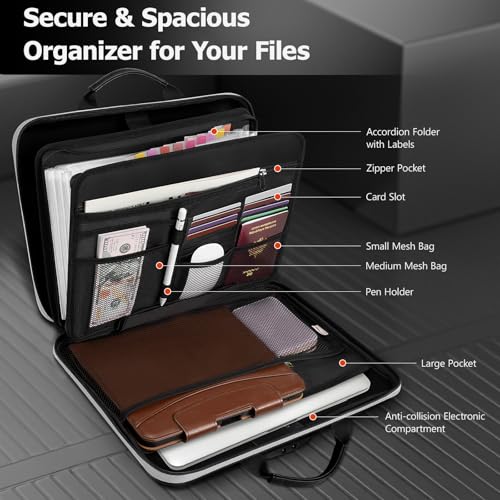 Dadanism 5200℉ Fireproof File Organizer with Combination Lock, Hard Shell Multi-pocket Expanding Document Box, Accordion File Organizer with Handle & Labels, Home Travel Safe Storage Bag