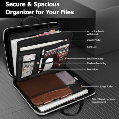 Dadanism 5200℉ Fireproof File Organizer with Combination Lock, Hard Shell Multi-pocket Expanding Document Box, Accordion File Organizer with Handle & Labels, Home Travel Safe Storage Bag
