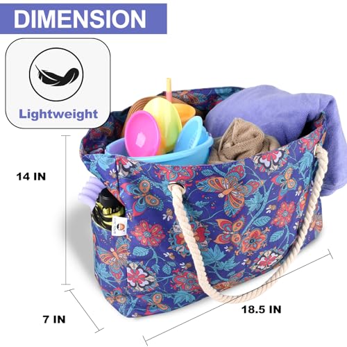CaCTOUR Large Beach Bag Women,Beach Bags Waterproof Sandproof with Zipper Wet Pocket,Beach Tote Pool Bag for Swim Gym Travel - color: Flower/Butterfly