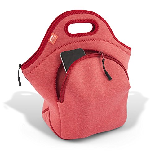 Nordic By Nature Insulated Neoprene Lunch Bag, Soft & Foldable Washable & Reusable Extra-Pocket (L) Pale Amaranth - color: Special Red, size: Large
