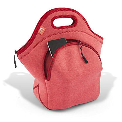Nordic By Nature Insulated Neoprene Lunch Bag, Soft & Foldable Washable & Reusable Extra-Pocket (L) Pale Amaranth - color: Special Red, size: Large