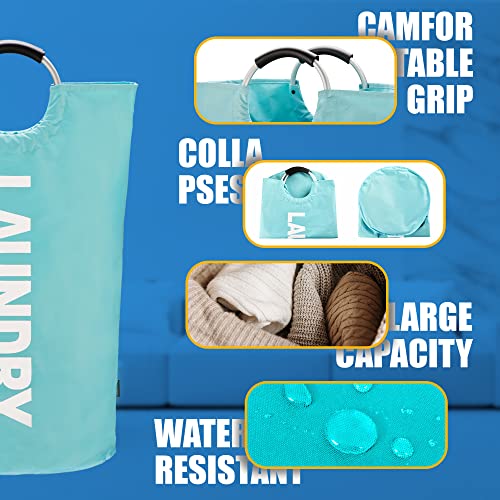 Caroeas 125L Laundry Basket,Large Laundry Hamper, Laundry Bag with Padded Handles, Clothes Hamper Stands Up Well, Collapsible Free Standing Easy Storage Washing Bin (Light Blue,125L) - color: Light Blue, size: 125L