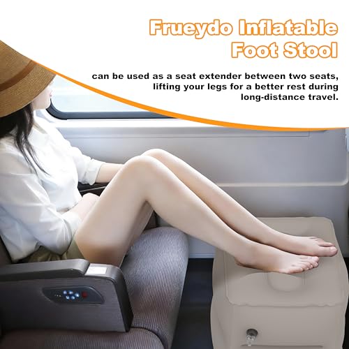 Inflatable Travel Pillow for Airplane, Adjustable Foot Rest Cushion for Under Sesk, Portable Foot Stool for Long Flights, Office and Home Use