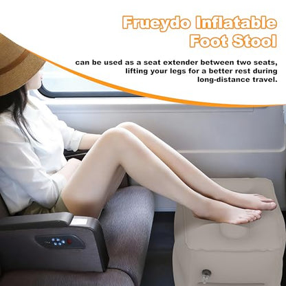 Inflatable Travel Pillow for Airplane, Adjustable Foot Rest Cushion for Under Sesk, Portable Foot Stool for Long Flights, Office and Home Use