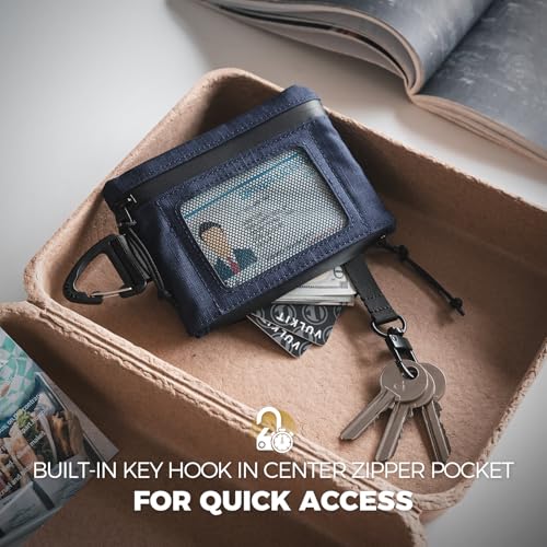 VULKIT RFID Blocking Lanyard Wallet for Men and Women, Nylon Neck Wallet with ID Window, Zipper Pouch and Keychain, Magnetic Pocket for Hiking, Fishing and Outdoor Activities, Navy Night - color: Navy Night