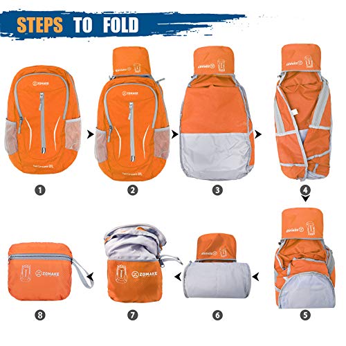 ZOMAKE Ultra Lightweight Packable Backpack 25L, Foldable Hiking Backpacks Water Resistant Small Folding Daypack for Travel(Orange) - color: Orange
