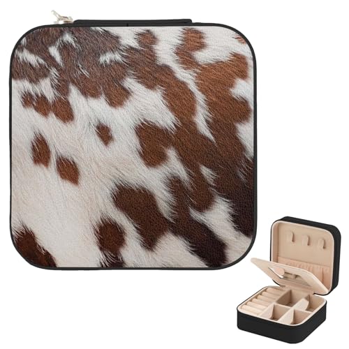 Travel Jewelry Case, Western Cow Print Mini Portable Jewelry Travel Boxes, Small Jewelry Organizer for Rings, Earrings, Pendants, Watches, Necklaces, Lipsticks Organizer Storage Holder - color: Western Cow Print