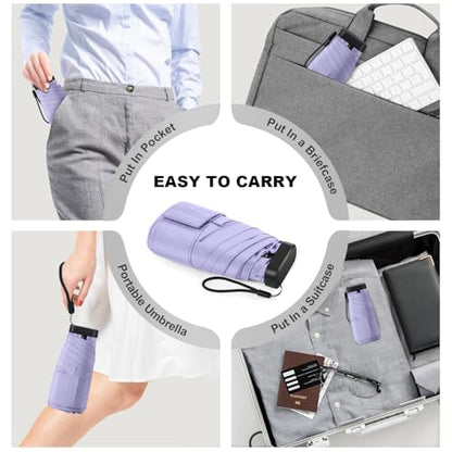 Mini Umbrella - Compact, Waterproof Travel Umbrella for Light Rain, Suitable for Women's Purse and Pocket - color: 0601.Light Purple