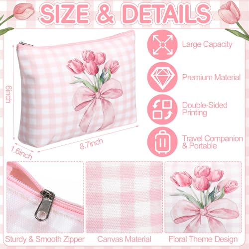 Sanwuta 9 Pcs Flower Canvas Makeup Bags Bulk Floral Cosmetic Bags 8.7" x 6" Spring Daisy Tulip Toiletry Pouch Small Cute Travel Purse with Zipper Portable Organizer Mother Day Gift for Women Friend - style: Spring Flower