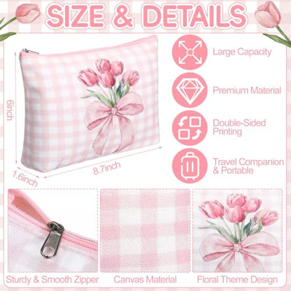 Sanwuta 9 Pcs Flower Canvas Makeup Bags Bulk Floral Cosmetic Bags 8.7" x 6" Spring Daisy Tulip Toiletry Pouch Small Cute Travel Purse with Zipper Portable Organizer Mother Day Gift for Women Friend - style: Spring Flower
