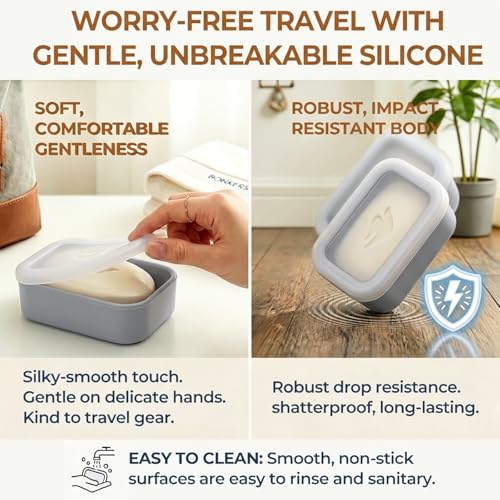 AIMAIAIMAI Compact Leakproof Travel Soap Case, Silicone Travel Soap Container, Portable Soap Box with Drainage Layer, Shatterproof Soap Holder for Bathroom, Gym (Gray) - color: Gray