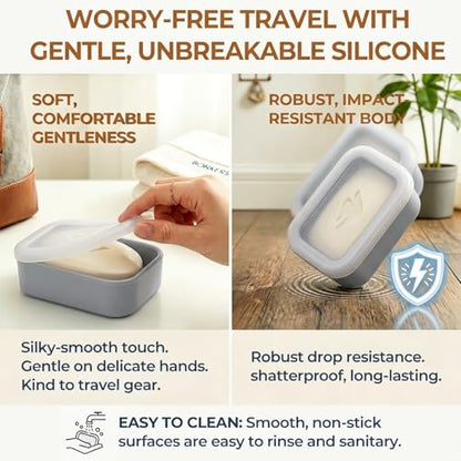 AIMAIAIMAI Compact Leakproof Travel Soap Case, Silicone Travel Soap Container, Portable Soap Box with Drainage Layer, Shatterproof Soap Holder for Bathroom, Gym (Gray) - color: Gray