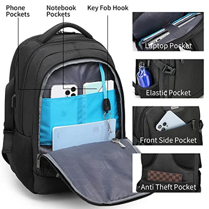 DUSLANG Anti-Theft Laptop Backpack, Black, 15.6-14-13 Inch Laptop Sleeve, USB Charging Port - color: Black, size: 15.6 Inch