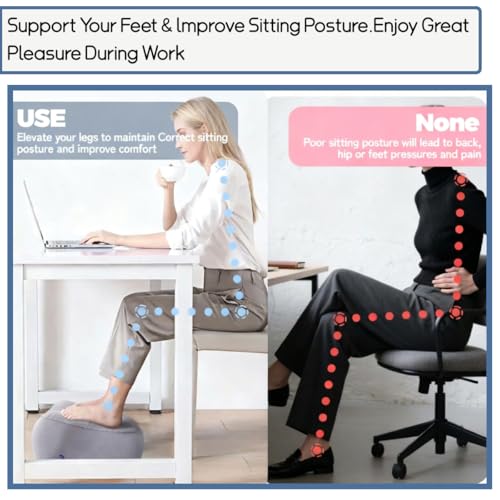 Inflatable Foot Rest for Travel, Soft Flocking Airplane Leg Rest Pillow, Portable Cushion Ottoman for Flights, Office, Home, Camping (Gray)