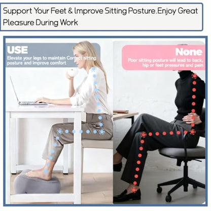 Inflatable Foot Rest for Travel, Soft Flocking Airplane Leg Rest Pillow, Portable Cushion Ottoman for Flights, Office, Home, Camping (Gray)