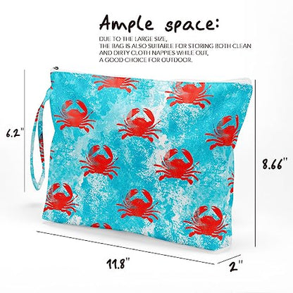 Fokongna Wet Bag, Travel Makeup Bag, Wet Dry Bag, Wet Bag for Swimsuit, Beach Pool Diapers Dirty Yoga Gym Clothes Zipper Pouch for Women Sister Friends Wet Bag Ocean Sea Shells Beach Starfish.349 - color: Crab