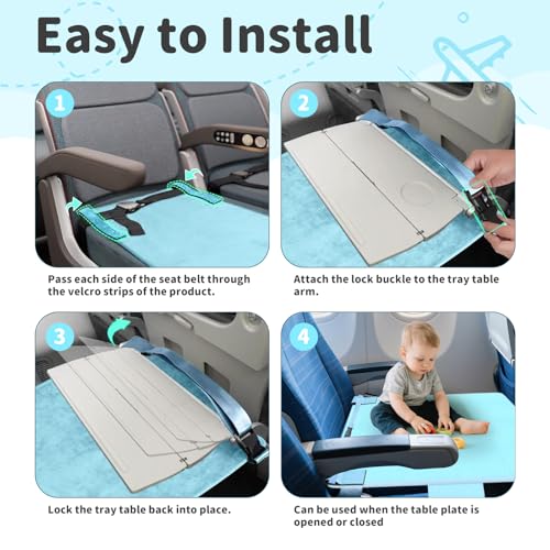 Omzer Baby Toddler Airplane Bed - Flyaway Kids Airplane Bed for Toddler Airplane Seat Extender for Kids with 2 Pockets and Toys Portable Lightweight Baby Travel Essential Footrest for Flights - Blue