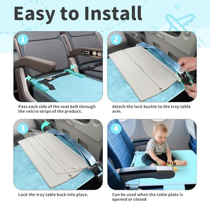 Omzer Baby Toddler Airplane Bed - Flyaway Kids Airplane Bed for Toddler Airplane Seat Extender for Kids with 2 Pockets and Toys Portable Lightweight Baby Travel Essential Footrest for Flights - Blue