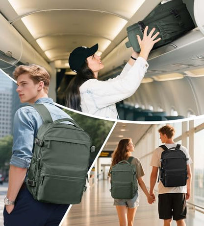 BOXSAM Large Vacuum Travel Backpack with Pump for Women, Personal Item Carry on Backpacks Flight Approved 18x14x8 inches for Men,Laptop Waterproof Work Compression bags Casual Daypack,BrownGreen - color: Browngreen