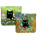 2Pcs PU Leather Small Squeeze Coin Purse Pouch Mini coin Bag Unique And Cute Wallet Cosmetic Bags Change Bag For Women Girls Men Cat in flower and grass - color: Cat in flower and grass