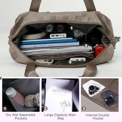 Expandable Rolling Duffle Bag - Large Carry-On With Spinner Wheels, Foldable Weekend Travel Bag, 28-58L Capacity（BackpackKhaki Checkboard） - color: Backpack-Khaki Checkboard, style: Backpack