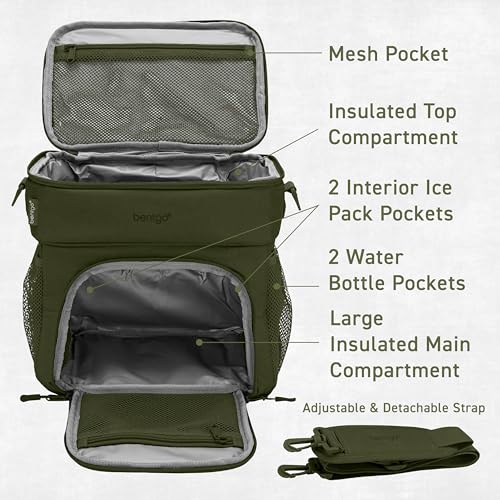 Bentgo Prep Deluxe Insulated Multimeal Bag - Lunch Box Bag, Holds 5 Meals, Premium Insulation up to 8 Hrs, Durable, Water-Resistant - Large Capacity For Adult Meal Prep (Olive Green) - color: Dark Green