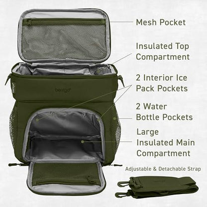 Bentgo Prep Deluxe Insulated Multimeal Bag - Lunch Box Bag, Holds 5 Meals, Premium Insulation up to 8 Hrs, Durable, Water-Resistant - Large Capacity For Adult Meal Prep (Olive Green) - color: Dark Green