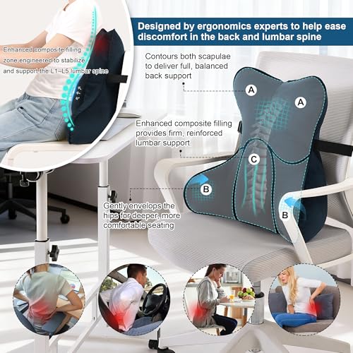 Lumbar Support Pillow(Pat. Pend) – Multi-Functional Ergonomic Back Cushion for Office Chair, Car Seat & Sofa, Reading Pillow with Firm Multi-Zone Support to Relieve Lower Back Pain,Teal Blue - color: Teal Blue