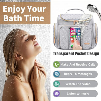 Large Toiletry Bag for Women Men,Bathroom Bag,Water Resistant Shower Bag,Makeup Bag,Toiletry Bags for Traveling,Hanging Toiletry Bag with Transparent Waterproof Phone Pocket (Light Gray) - color: Light Gray