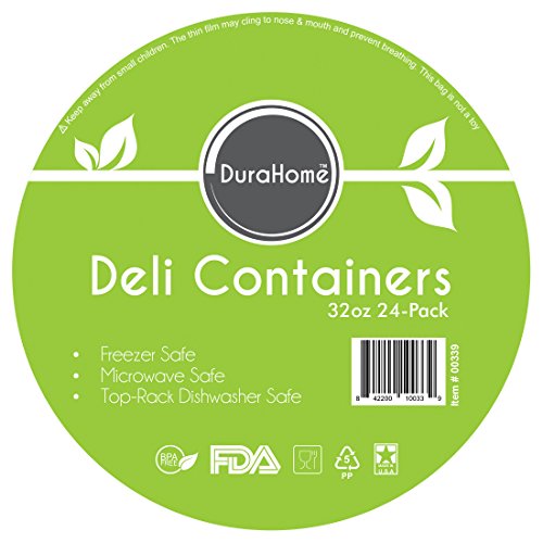 DuraHome - Deli food Storage Containers with Lids 32 oz, Quart Pack of 24 Leak-proof Freezer Safe Microwaveable Soup Storage Container - Clear Plastic Premium Quality - size: 32 oz. (24 Sets)