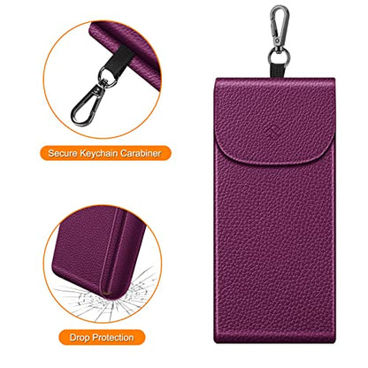 FINTIE Double Glasses Case with Carabiner Hook, Portable Vegan Leather Eyeglass Case Anti-scratch Sunglasses Pouch - color: Purple