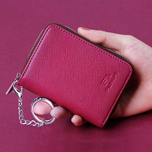 FurArt Zipper Wallet Women, RFID Blocking Credit Card Wallet, Business Card Holder, Compact Size KeyChain Wallet - color: Burgundy