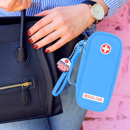 Jayour EpiPen Medical Carrying Case Insulated, Travel Medication Organizer Bag Emergency Medical Pouch, Fits 2 EpiPens, Asthma Inhaler, Anti-Histamine, Auvi-Q, Allergy Medicine Essentials (Blue) - color: Blue