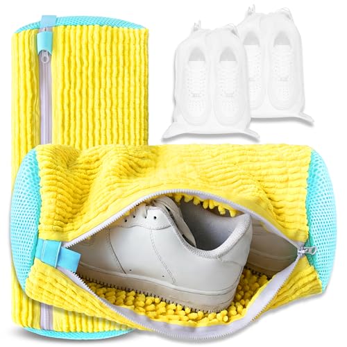 2Pcs Reusable Shoe Washing Machine Bag for Washer and Dryer:Free Up Hands, Prevent Deformation,shoe bag with Zipper Protection Design, Use for all Shoes,Sports Shoes - color: B-Yellow