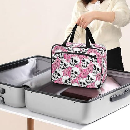 MNSRUU Hanging Toiletry Bags for Women Travel, Goth Halloween Skull Flowers and Pink Cherries Toiletry Organizer Portable Travel Toiletry Bags Clear Wash Bags Makeup Bag Cosmetic Bag - color: Skulls 084