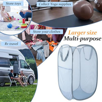 Upgraded 100L Extra Large Collapsible Laundry Baskets, 2 Pack XL Mesh Pop Up Laundry Hamper with Handles, Portable Travel Laundry Basket, Foldable Hamper. Grey. 2V - color: Grey, size: 2-Pack Vertical