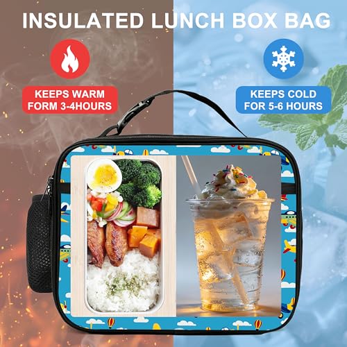 Airplane Lunch Bag Insulated Reusable Lunch Box Cooler Thermal Tote Bag For Teenage Boys Girls School Beach - color: Airplane