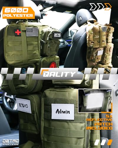 DBTAC Tactical Molle Car Seat Organizer | Vehicle Back Panel with 5X Detachable Pouches, US Flag & Writable Reflective Patch for Cars, Trucks, SUVs, Sedans - color: Green