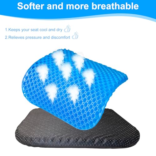 EVEME Gel Seat Cushion for Long Sitting with Non-Slip Cover,Cooling seat Cushion,Breathable Honeycomb Design Absorbs Pressure Points,for Office Chair, Home Car seat,Wheelchair - size: 17" x 15" x 1.2" - Blue