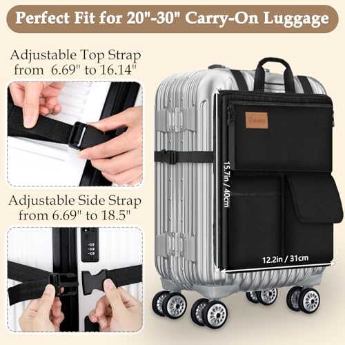 Yotako Over Luggage Organizer for Suitcase or Carry On Bag with 7 Storage Pockets-16” Laptop Sleeve with Handle and Adjustable Straps, Fits 20-30” Suitcase Travel Accessories Bag (Black)