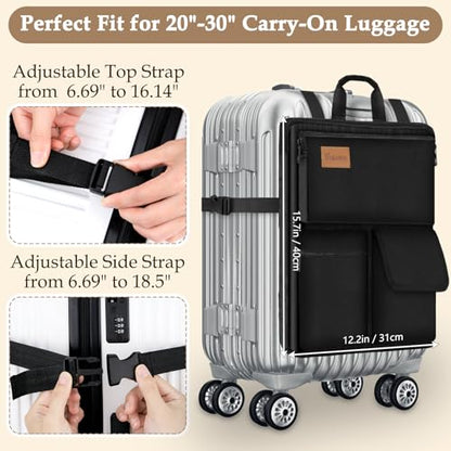 Yotako Over Luggage Organizer for Suitcase or Carry On Bag with 7 Storage Pockets-16” Laptop Sleeve with Handle and Adjustable Straps, Fits 20-30” Suitcase Travel Accessories Bag (Black)